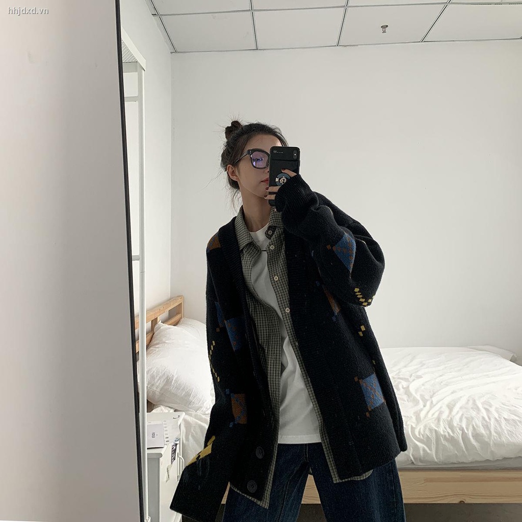 Áo khoác cardigan len dáng rộng thời trang xuân thu mới 2021 cho nữ