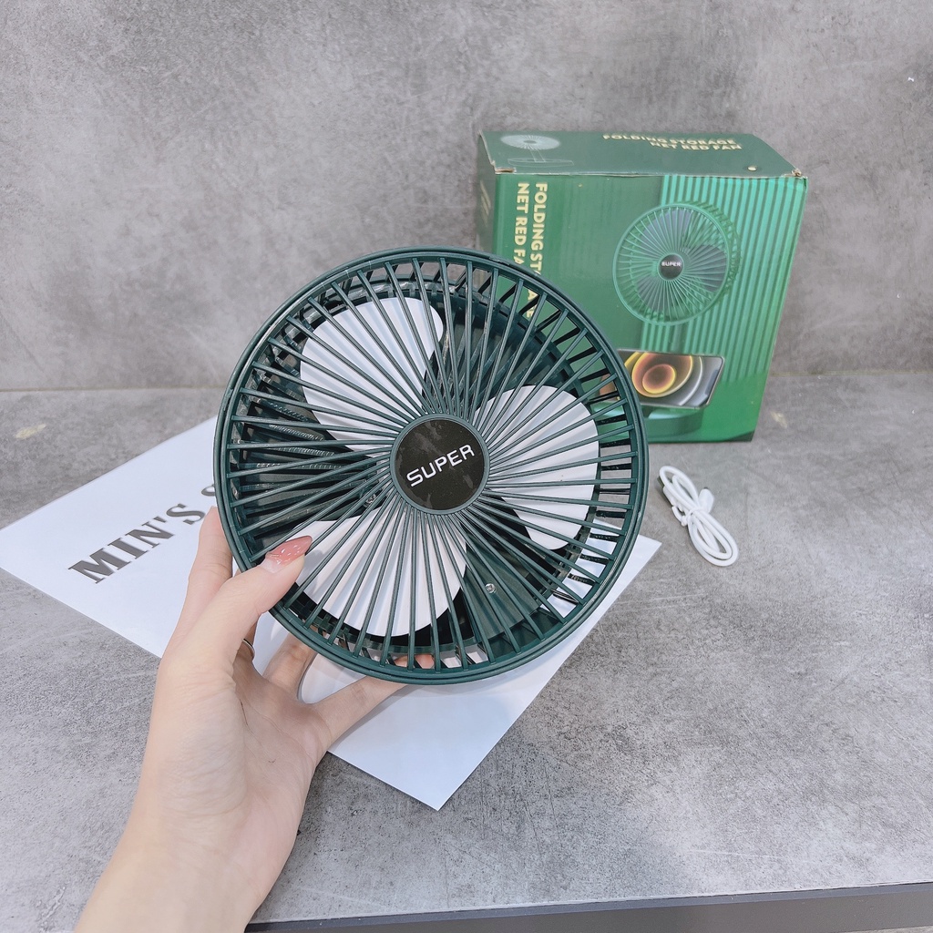Min's Shoes - Quạt Tích Điện Mini gấp gọn - Fan Xoay 180 Độ, 3 Tốc Độ Gió