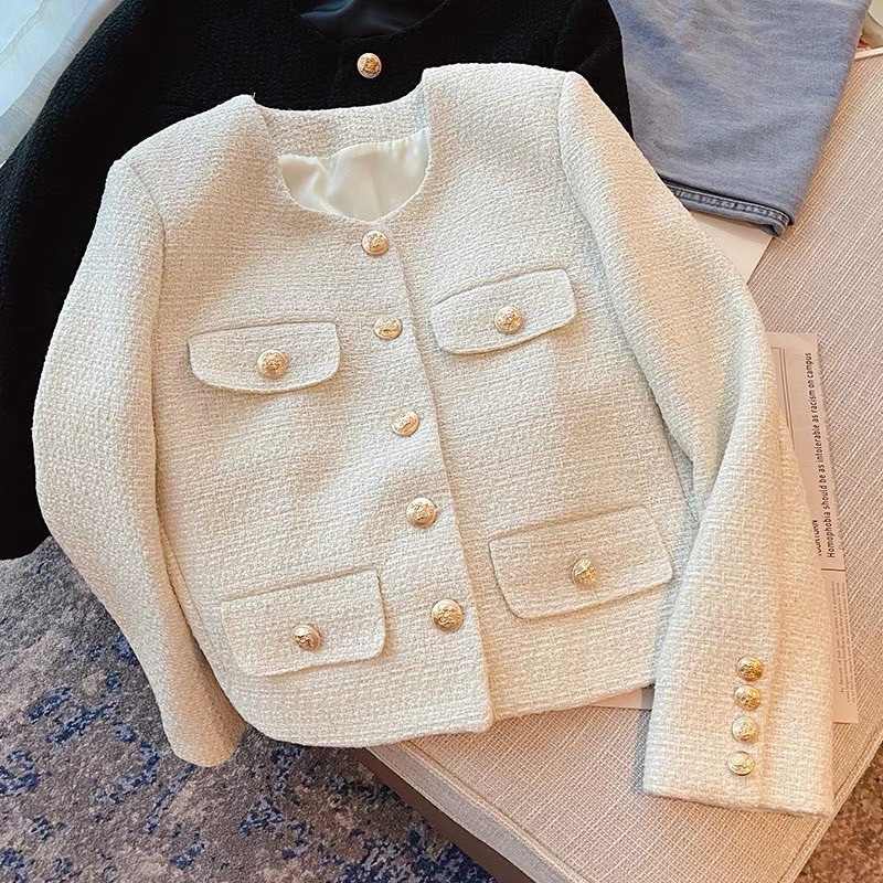 Áo khoác lửng dạ tweed dáng rộng dài tay phong cách mùa thu thời trang Hàn Quốc thanh lịch cho nữ