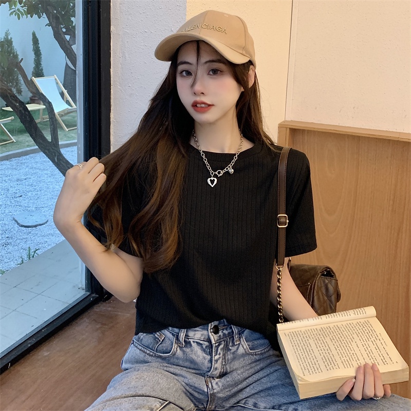 Áo thun SUXI tay ngắn cổ tròn màu sắc đơn giản dễ phối đồ thời trang mùa hè cho nữ