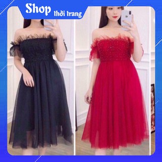 Đầm cúp ngực trễ vai đính hạt cao cấp