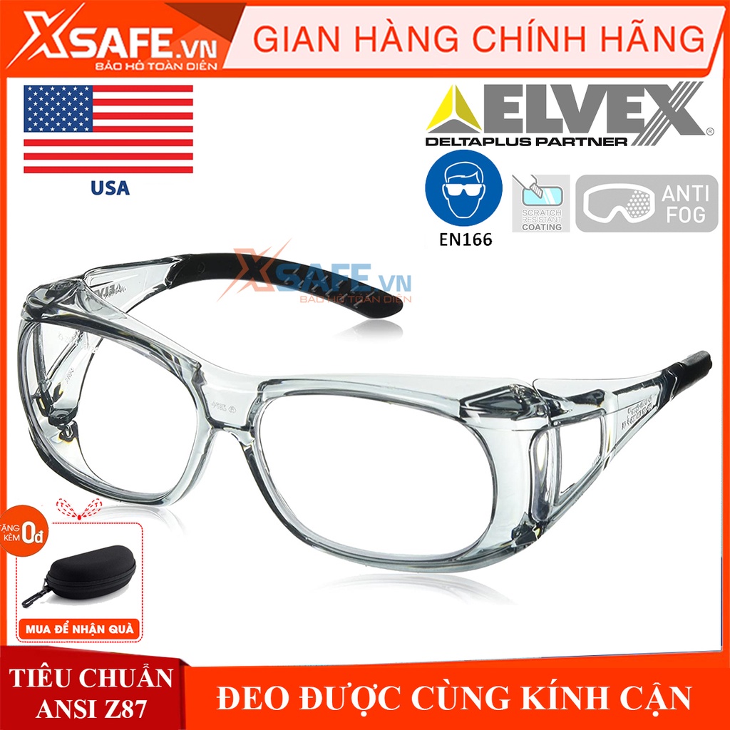 Kính bảo hộ Elvex SG37C trong suốt đeo được cùng kính cận chống tia UV, chống bụi, chắn gió, trầy xước, đọng sương XSAFE