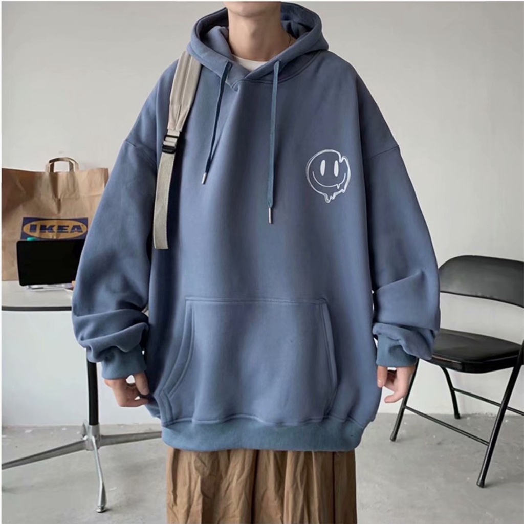 Áo hoodie dáng rộng họa tiết mặt cười kiểu Hàn Quốc thời trang mùa đông 5 màu tùy chọn dành cho nam size M-5XL | BigBuy360 - bigbuy360.vn