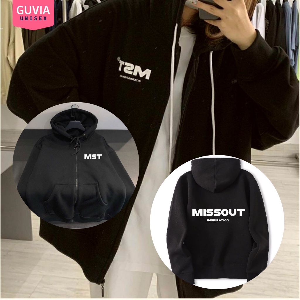 Áo khoác nỉ Hoodie Dây Kéo MISSOUT Ulzzang form rộng nam nữ áo nỉ bông Unisex AKN8 Guvia