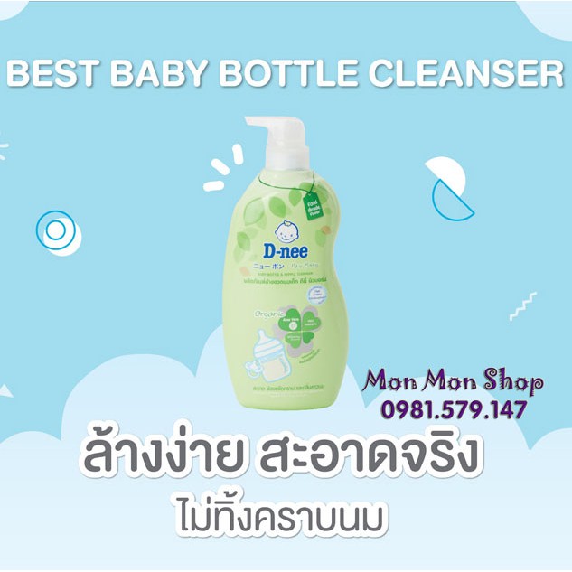 [Mẫu mới nhất] Chai nước rửa bình sữa/ xúc bình sữa Organic Dnee chuẩn Thái Lan 620ml có thể rửa trái cây, rau củ