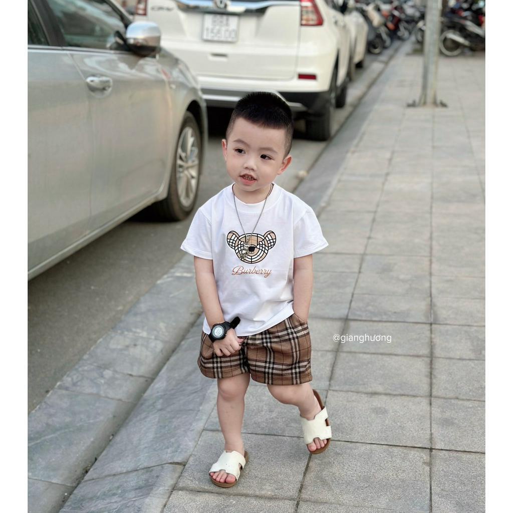 Set áo thun gấu bbrr trẻ em quần họa tiết cho bé , bộ áo thun quần short trẻ em unisex , Kid_genz