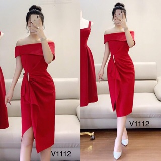 Đầm đỏ lệch vai