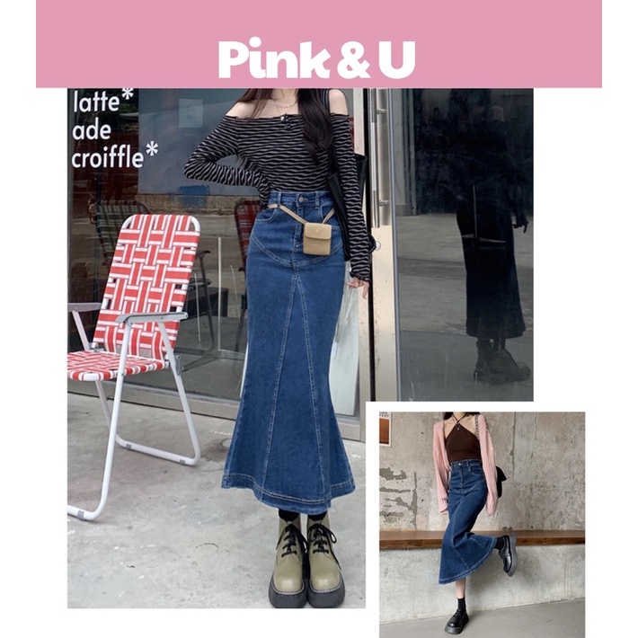 Chân váy Jeans dáng dài đuôi cá phong cách Ulzzang hot tiktok Trung - ẢNH THẬT Ở CUỐI