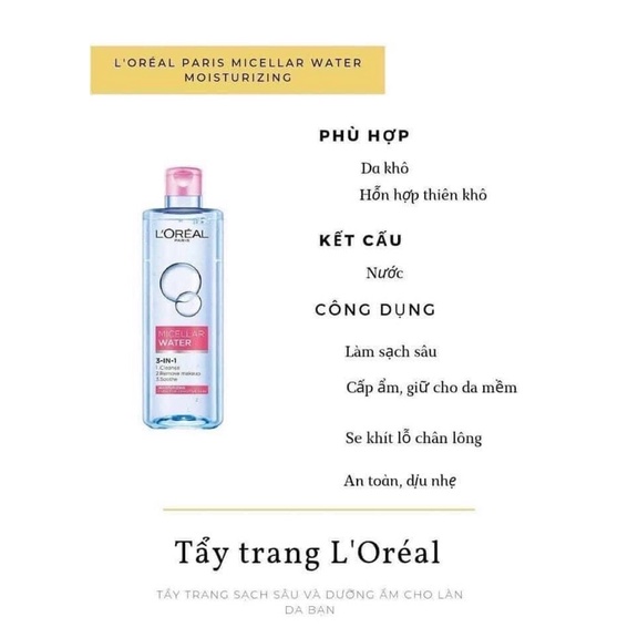 Nước Tẩy Trang Loreal Paris 3-in-1 Micellar Water [Chính Hãng]