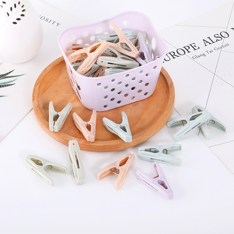 Set 24 Kẹp Quần Áo, Vớ Tất Kèm Rổ Đựng Cất Gọn Tiện Dụng, Chất Liệu Nhựa Cứng Cao Cấp Siêu Bền