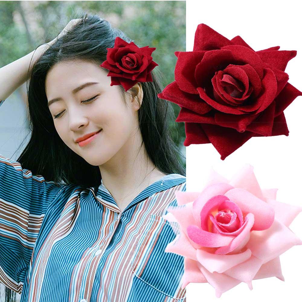 Kẹp Tóc Hình Hoa Hồng Lớn Phong Cách Punk Vintage Cho Nữ