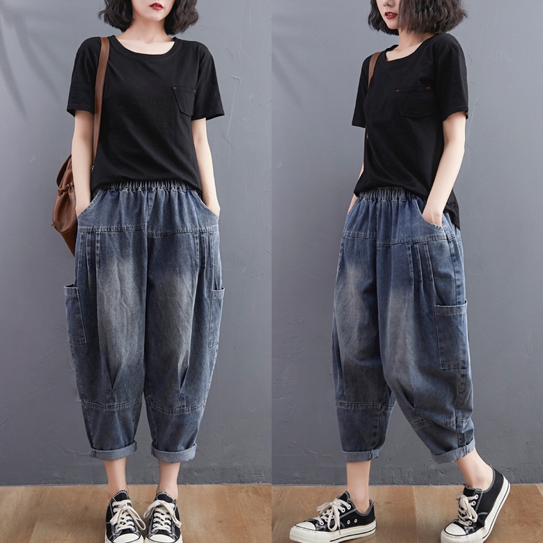 Quần bò bigsize dáng suông rộng ống thụng thời trang