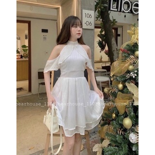Váy Đầm Cổ Yếm Viền Bèo Rớt Vai -  JangMina Shop