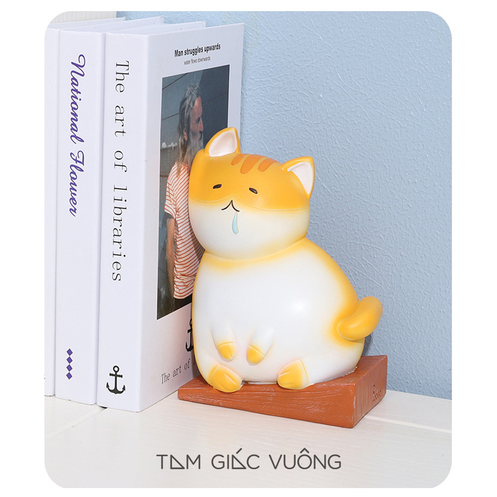 Mèo Decor Chặn Sách Dễ Thương, Đồ Chơi Trang Trí Bàn Làm Việc Bàn Học Cute, Tượng Quà Tặng Đáng Yêu Thương Hiệu ROOGO