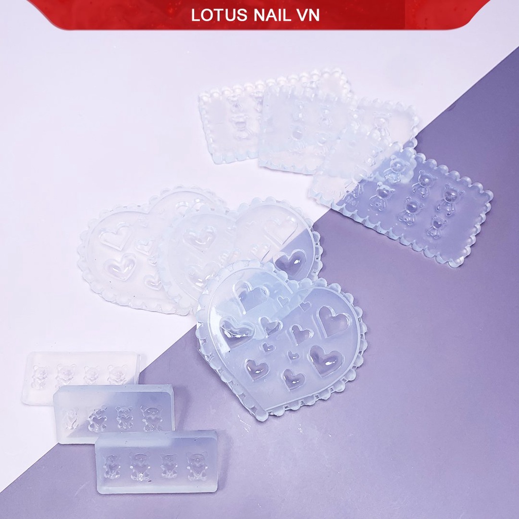 Khuôn nail silicon, khuôn đá silicon hình gấu, trái tim