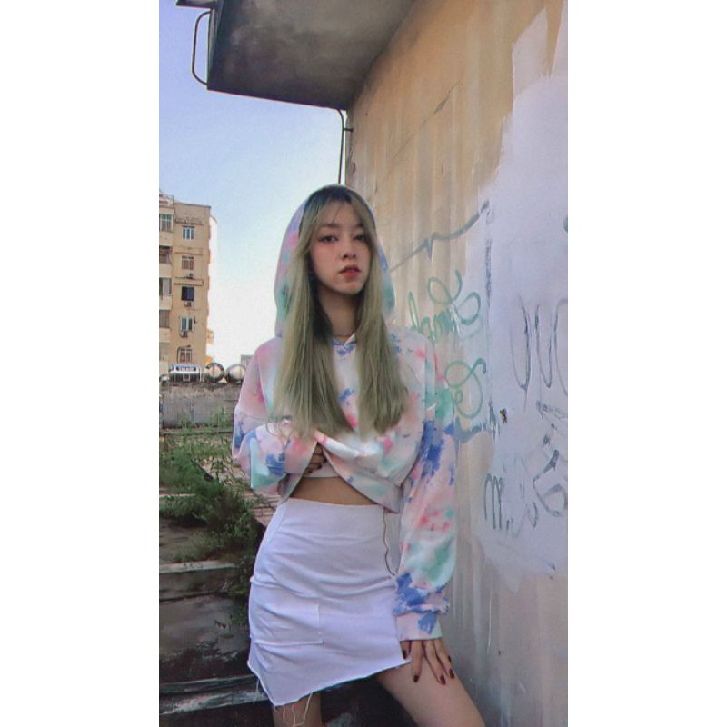 Áo hoodie croptop loang chất đẹp 💥 áo croptop nữ- Lychee closet