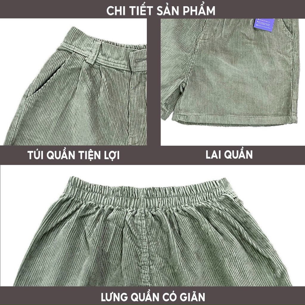 Quần đùi nữ khóa kéo trơn có túi, ống rộng, lưng thun co giãn tốt, vải nhung tăm mềm mại, QNN5, True Store Việt Nam