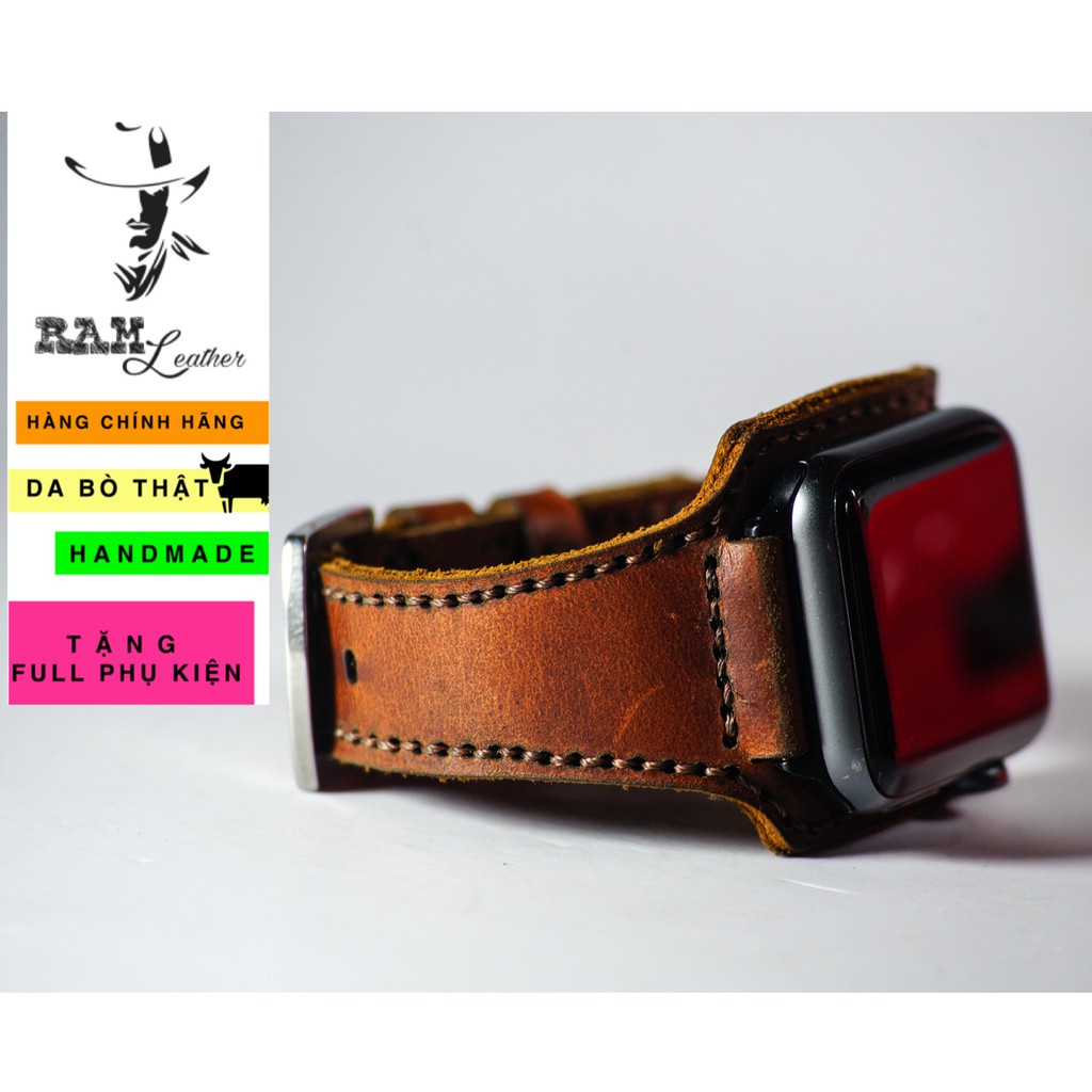 Dây đồng hồ Apple Watch , Iwatch , Iphone Watch Da Bò Thật RAM Leather Bền Đẹp