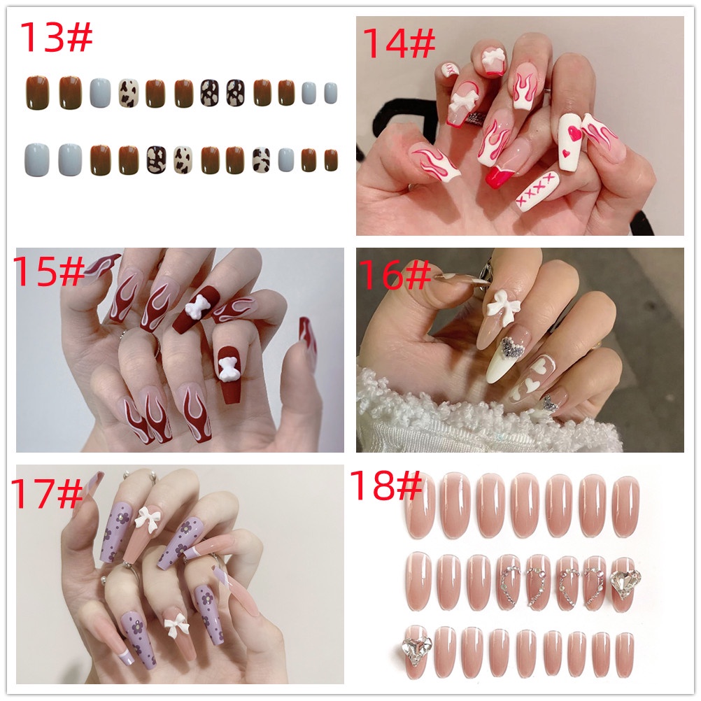 Set 24 Miếng Dán Móng Tay 19 Kiểu Dáng Dễ Thương Phong Cách Pháp