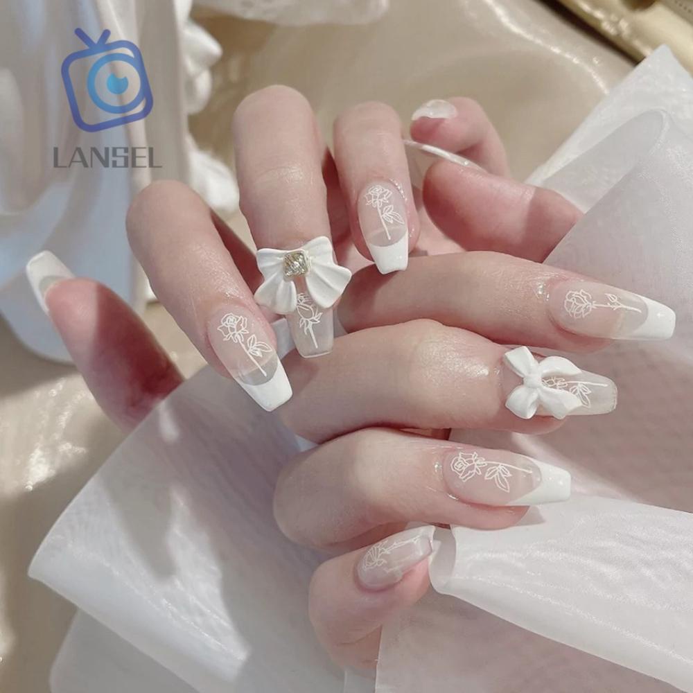 Hộp 24 móng tay giả đầu vuông che hết móng tháo ra được thời trang phong cách vũ công ba lê cho nữ