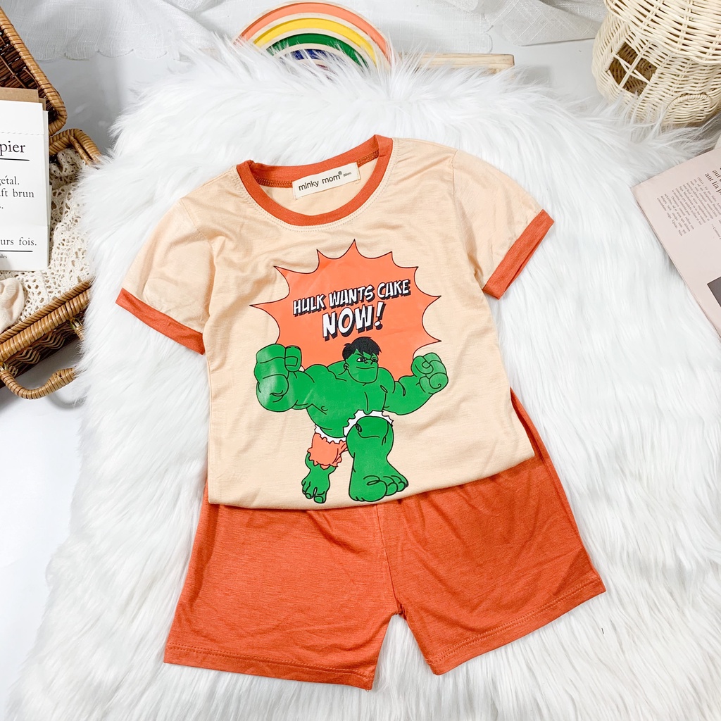 [SALE] Bộ Cộc Tay Cho Bé Trai, Bé Gái Minky Mom Vải Thun Lạnh Hoạ Tiết Mavel Viền Cổ, Đồ Bộ Cho Bé Mặc Nhà MKM2237