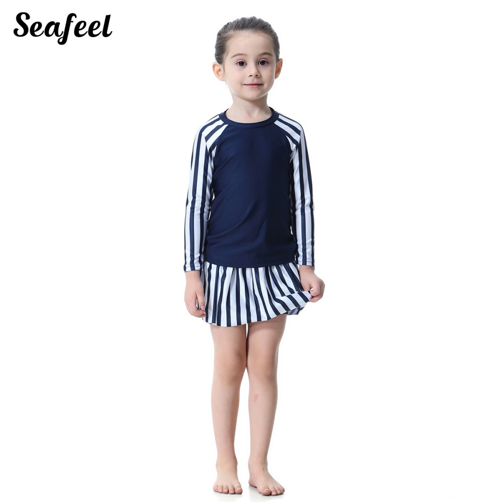 Set Đồ Bơi Áo Tay Dài + Chân Váy + Nón Đáng Yêu Cho Bé Gái