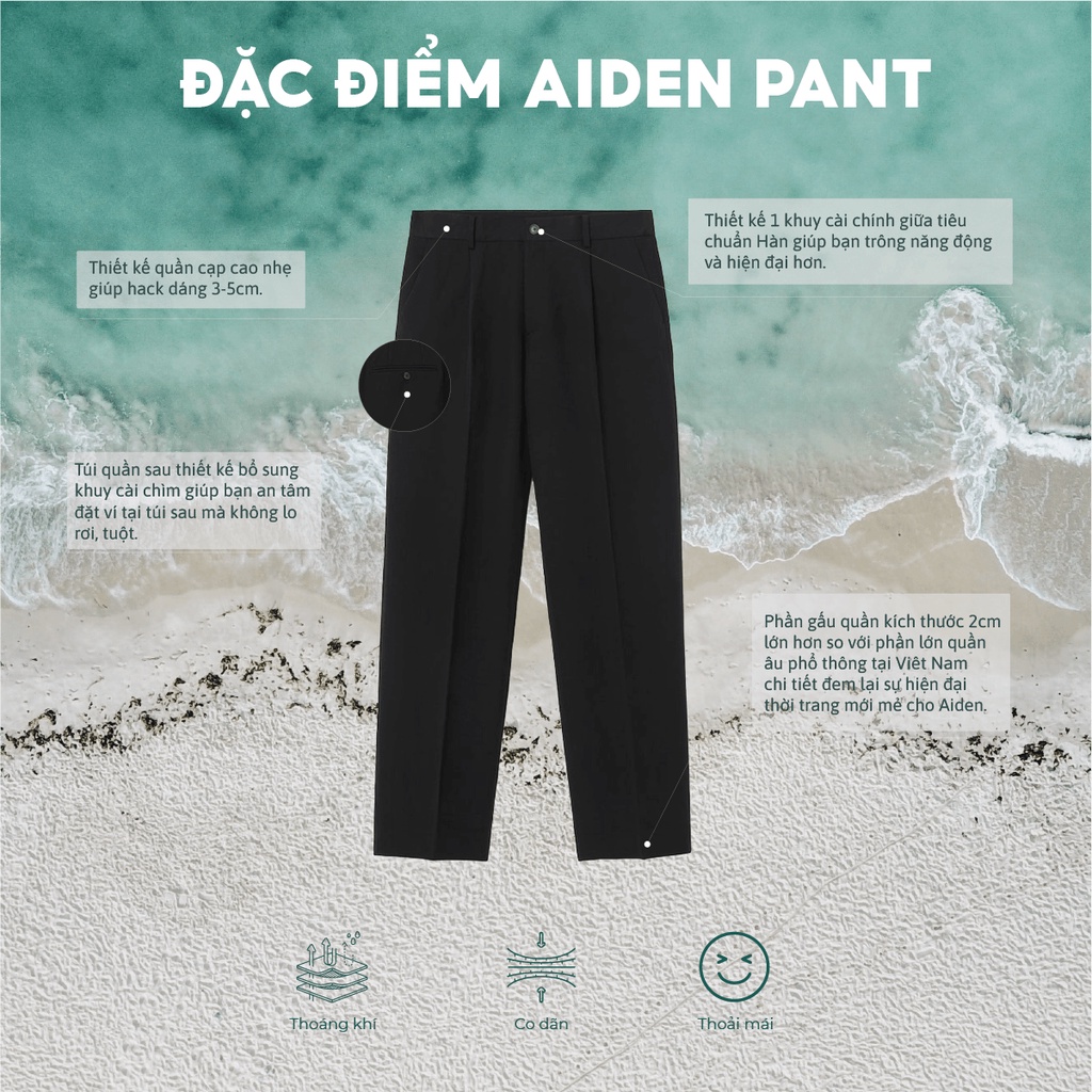 Quần âu nam đen dáng baggy hàn quốc Aiden cạp cao co giãn cao cấp thương hiệu BAETON