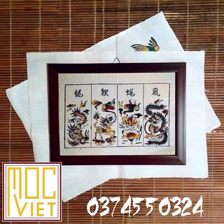 Tranh đông hồ Tứ Linh - tranh cỡ 27x37cm