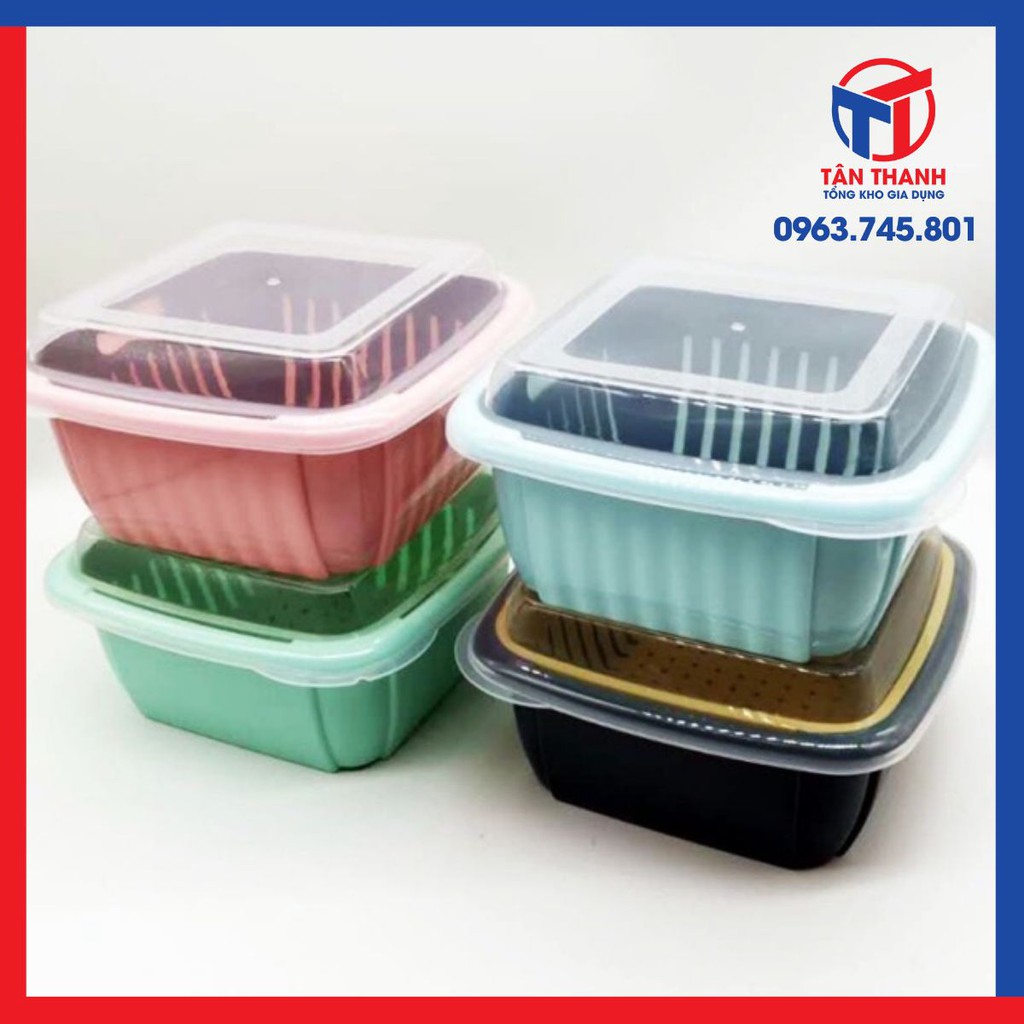 Rổ hoa quả vuông 3 in 1 kèm chậu và nắp tiện dụng