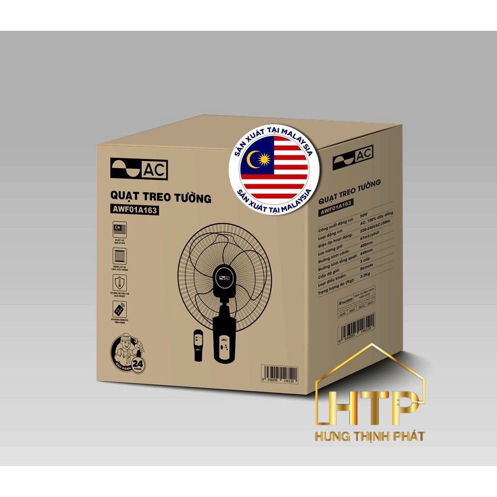 Quạt Treo Tường AC AWF01A163 [BH 24 THÁNG - CHÍNH HÃNG] Made in Malaysia, công suất 50W, remote điều khiển