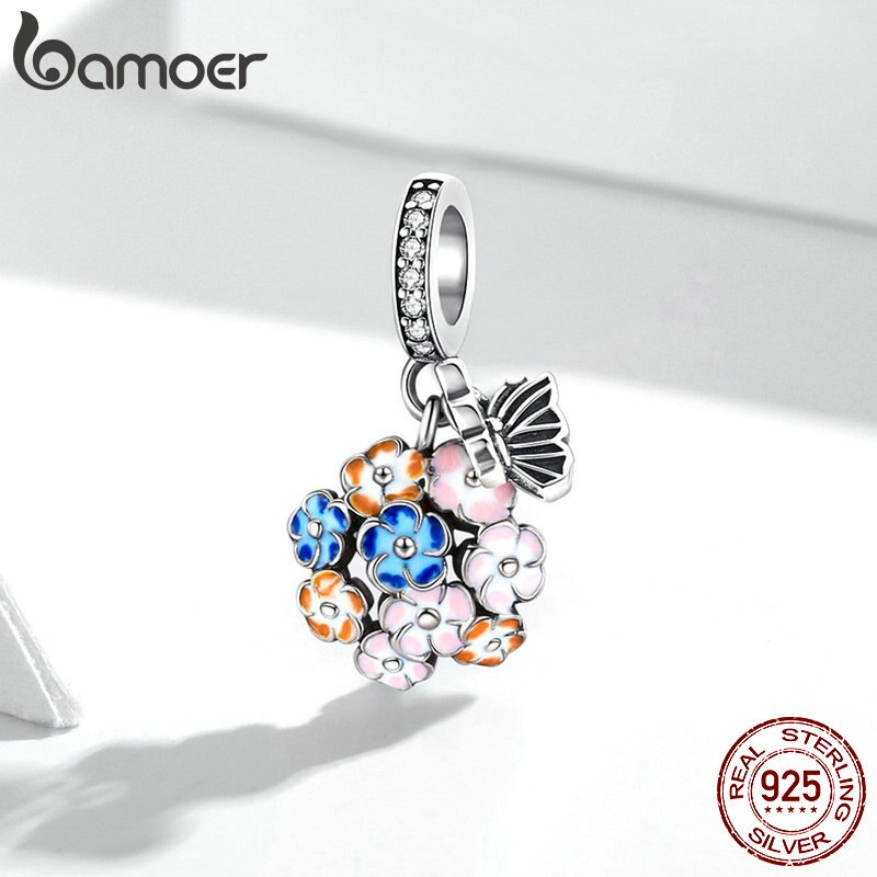 Hạt xỏ trang sức BAMOER SCC1702 bạc 925 nhiều màu sắc phong cách hoa sân vườn nhiều màu độc đáo