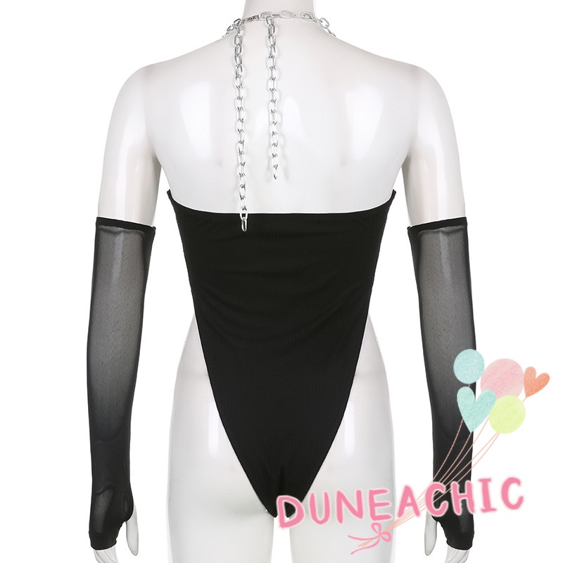 DUNEA Bộ Áo Liền Quần Dáng Ôm Phối Dây Xích Quyến Rũ Cho Nữ