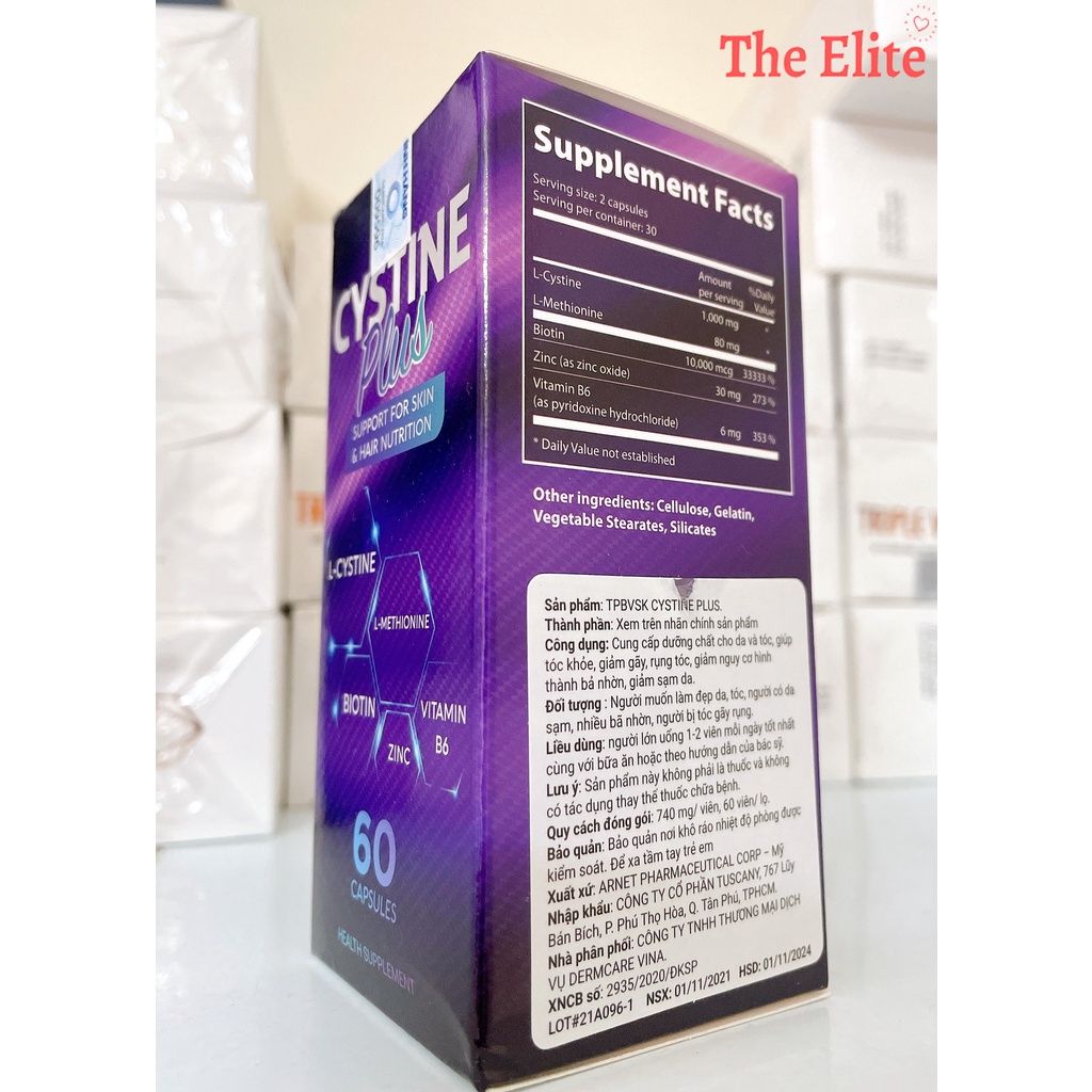VIÊN UỐNG CYSTINE PLUS GIẢM MỤN, NGĂN RỤNG TÓC, GIẢM SẮC TỐ DA HỘP 60 VIÊN