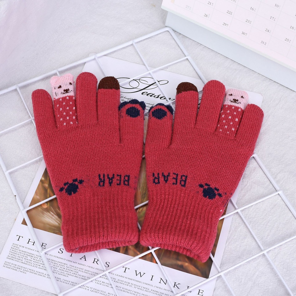 GT14 Găng tay len nữ ngón tay gấu