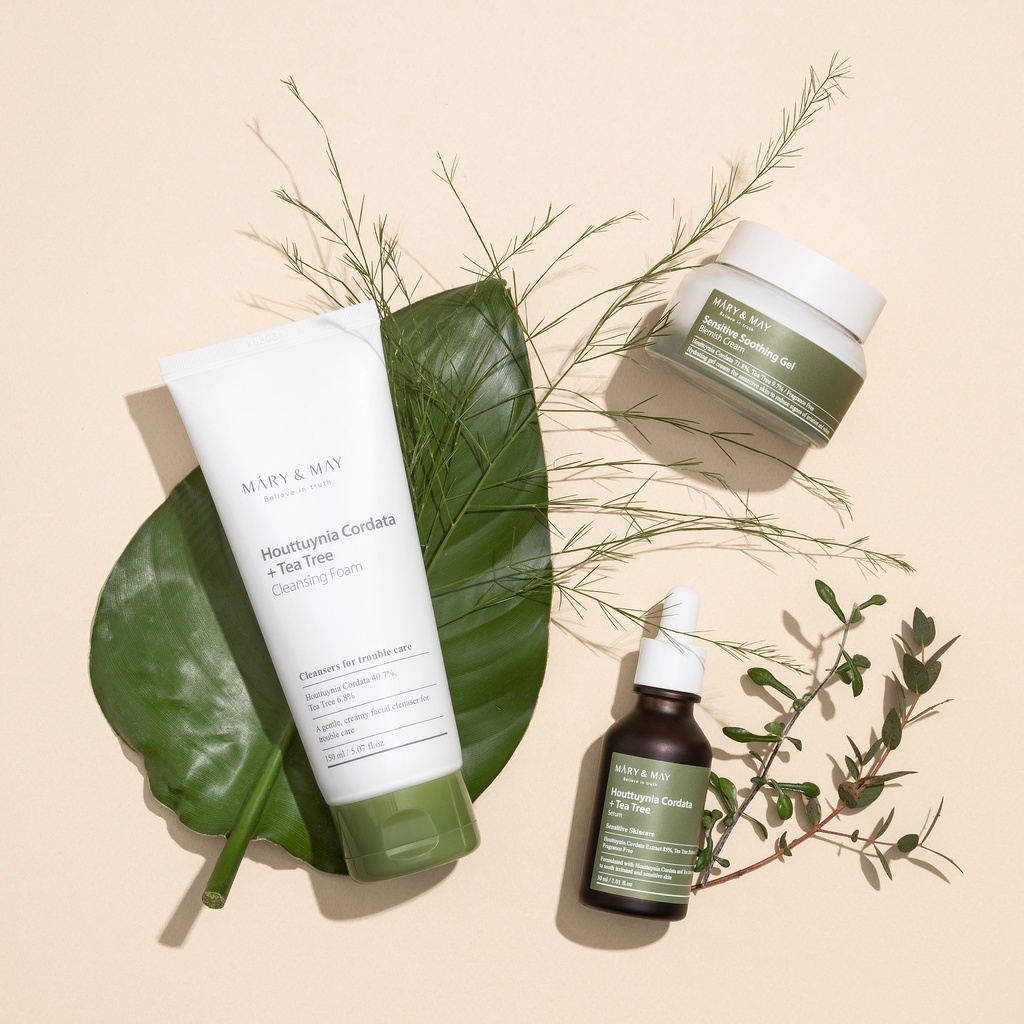 Sữa Rửa Mặt Dành Cho Da Mụn Tràm Trà, Diếp Cá Mary&May Houttuynia Cordata + Tea Tree Cleansing Foam 150ml