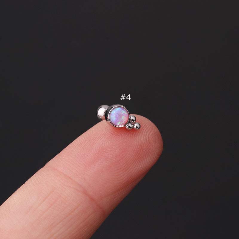 Khuyên tai bằng thép không gỉ đính đá opal 20 gage
