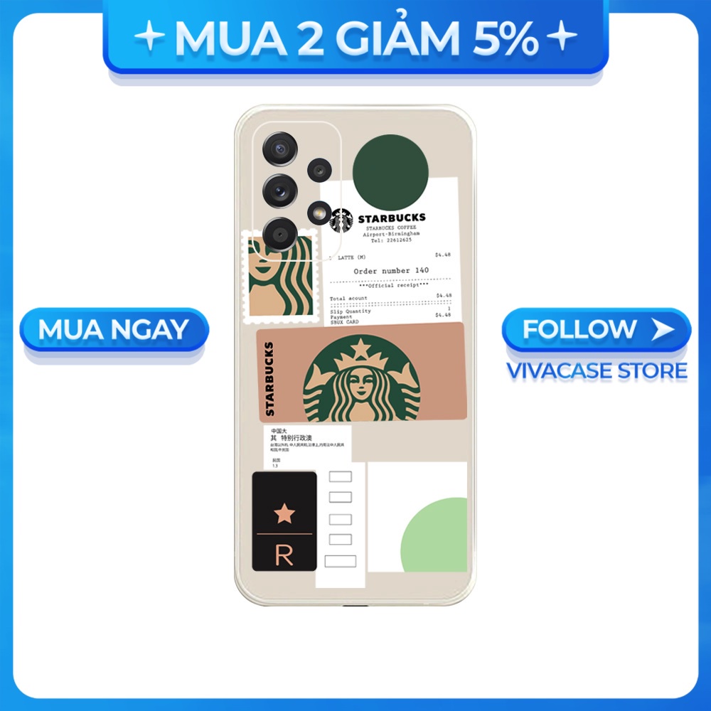 Ốp lưng cạnh vuông Samsung A10/A30S/A72/A50S/A32/...viền bảo vệ camera hình Starbucks.