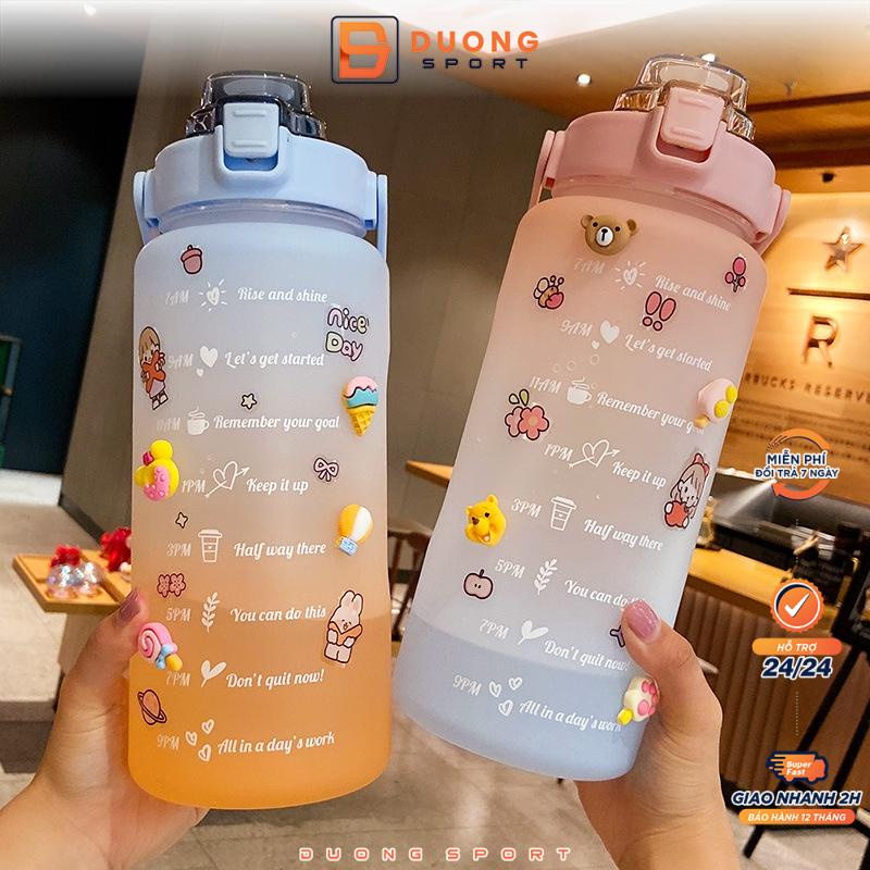 Bình Đựng Nước 2L Cute Có Vạch Báo Giờ Uống Nước