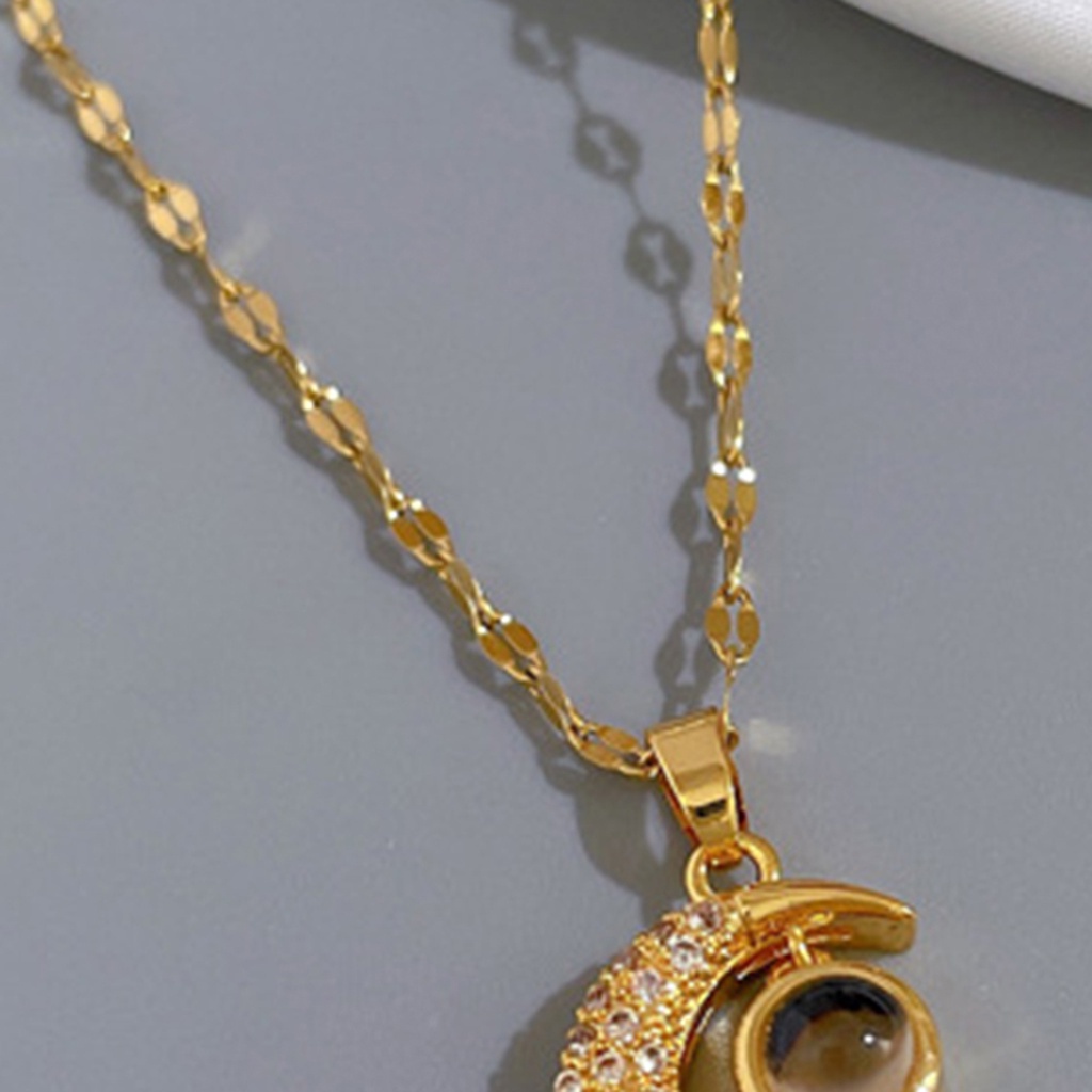 Ở stcok| Vòng cổ Bằng Thép Titan Mặt Hình Mặt Trăng Đính Đá Thời Trang