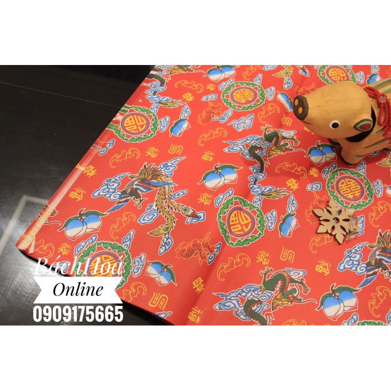 Giấy đỏ tết, hoa văn SONG HỶ - LONG PHỤNG