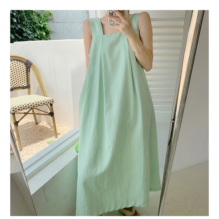 Váy Suông - Đầm Suông Hai Dây Bản To Màu Xanh Dáng Dài Hàng Bán Shop