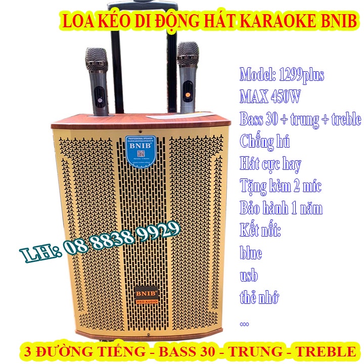 LOA KÉO DI ĐỘNG BASS 30 BNIB 1299 PLUS CAO CẤP ( 1 BASS 30 - 1 TRUNG - 1 SIÊU TREBLE) NHẬP KHẨU CHÍNH HÃNG