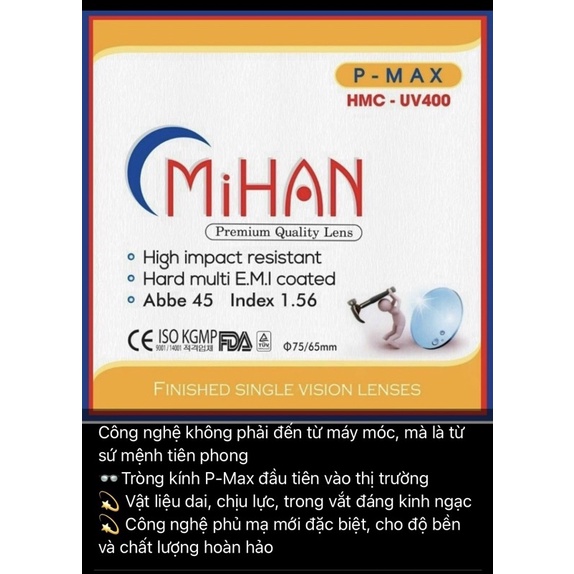 Tròng kính mắt P-MAX chống vỡ dành cho gọng khoan