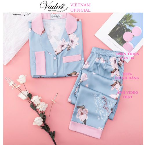 Bộ Đồ Nữ Mặc Nhà Pijama Lụa Cao Cấp VADESI Quần Áo Dài Mặc Đẹp Sau Sinh Nhiều Màu Co Giãn Thấm Hút Mềm Mại Nữ Tính