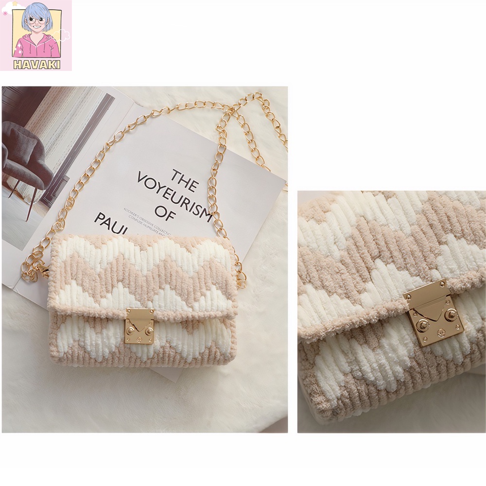 Túi len tự đan ziczac, túi handmade đeo chéo phối màu thời trang, túi tự đan, túi đan len - Phụ kiện đan túi HAVAKI