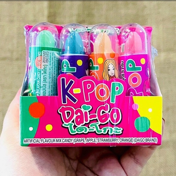 [Lốc 12 cái] Kẹo son vị trái cây K-Pop Dai-Go chính hãng Thái Lan (đồ ăn vặt Thailand vị dâu, nho, táo, cam)