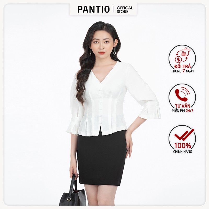 Áo sơ mi nữ cổ tim, tay lỡ, đính cúc FAS12555 - PANTIO