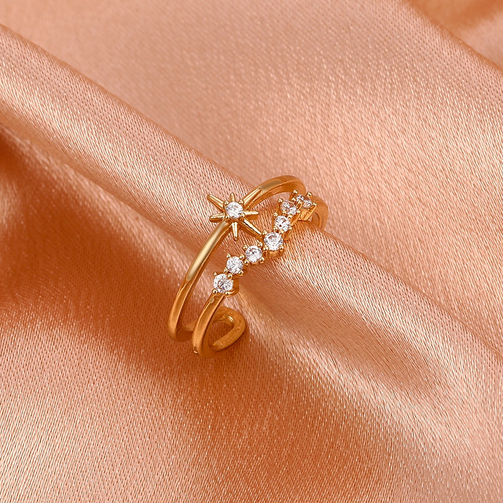 Nhẫn Hở Hai Lớp Hình Ngôi Sao Đính Đá Zircon Phong Cách Hàn Quốc