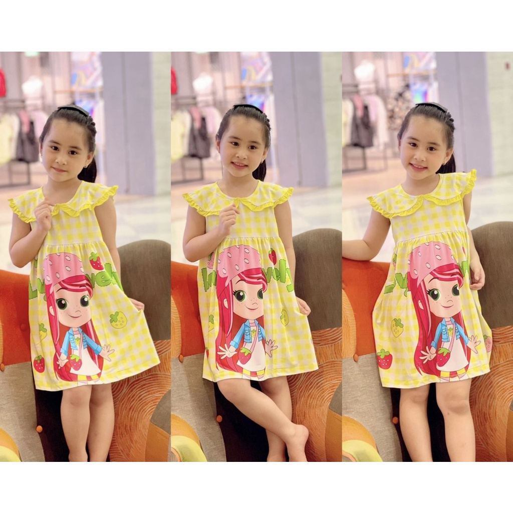 Đầm cổ sen dễ thương thun lạnh cho bé gái - Váy bé gái