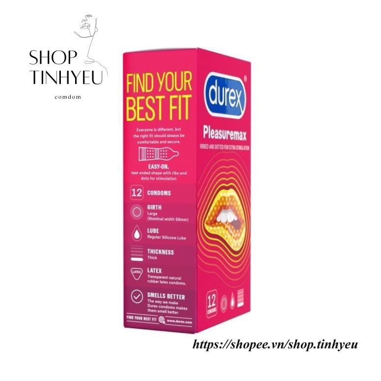 PHIÊN BẢN MỚI Bao cao su durex pleasuremax  chính hãng  thiết kế siêu mỏng có gân nhiều bôi trơn tăng khoái cảm hộp 12c